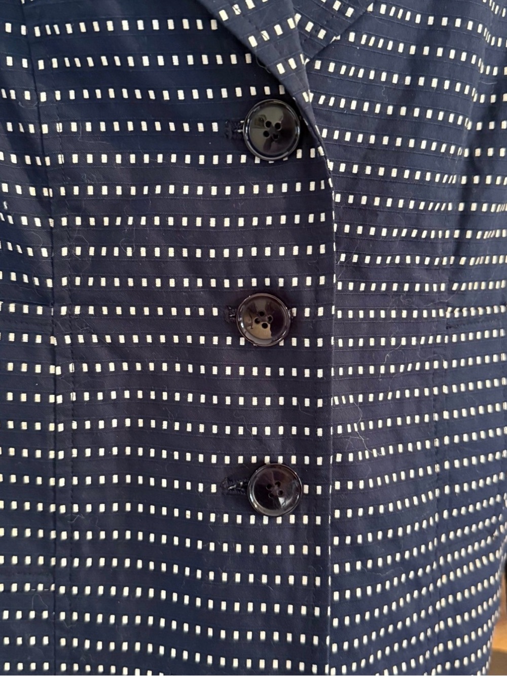 Rafaella Navy Blue & White Jacquard Dot Blazer Jacket 100% Cotton Sz 6P - Picture 4 of 10